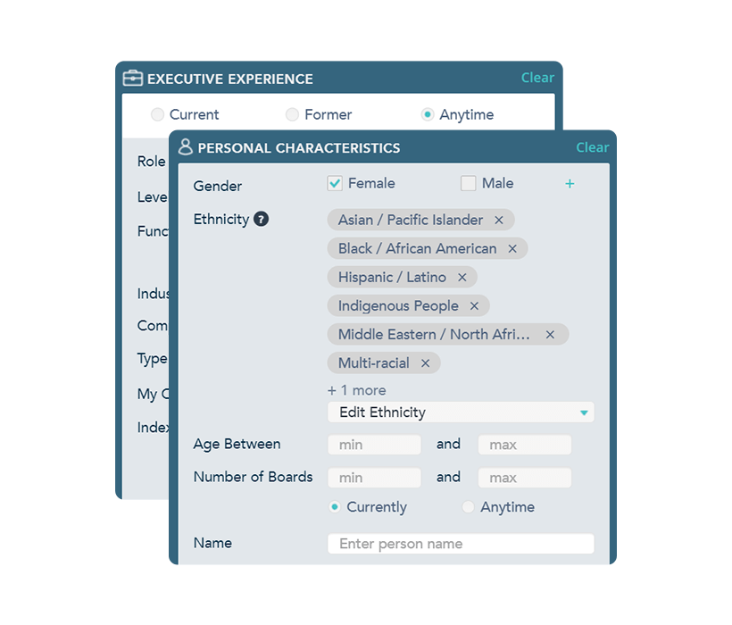 Use Advanced Search to search for board-ready candidates by gender, ethnicity, background and more.